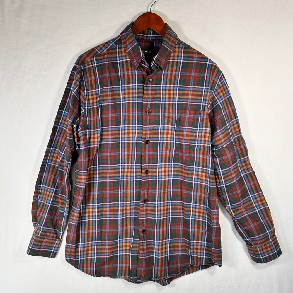 Orvis Mens Plaid Button Down Shirt Cotton Wool Blend Long Sleeve Multi Color M